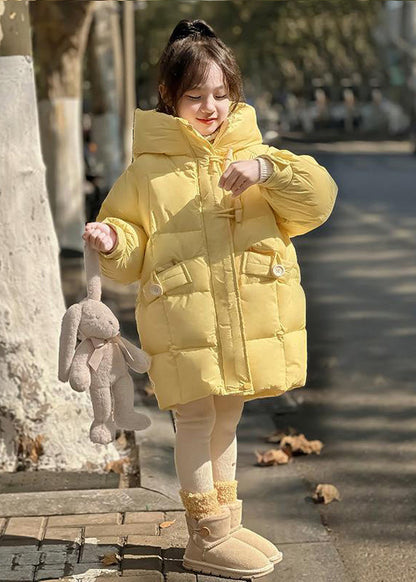 Parka à capuche pour enfant avec boutons patchwork jaunes pour l'hiver WL024