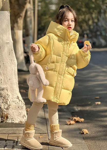 Parka à capuche pour enfant avec boutons patchwork jaunes pour l'hiver WL024