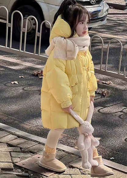 Parka à capuche pour enfant avec boutons patchwork jaunes pour l'hiver WL024