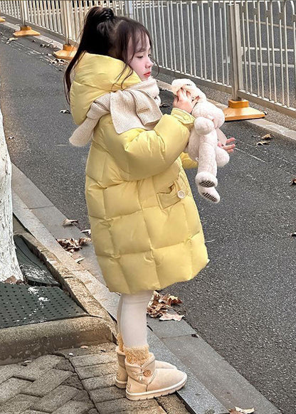 Parka à capuche pour enfant avec boutons patchwork jaunes pour l'hiver WL024