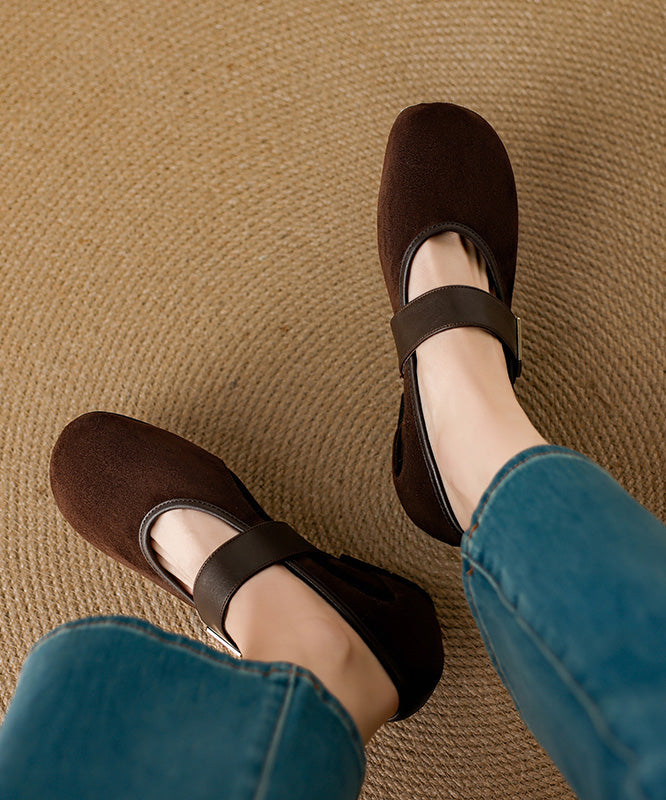 Schuhe Schnalle Wildleder Spleißen Braun Keil Damen Riemen