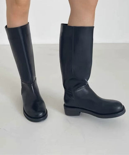 Bottes en cuir de vachette marron épais pour femmes QK058