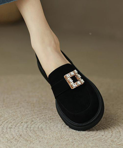 Braune klobige Wildleder-Loafer-Schuhe mit Zirkon-Spleißen TE019