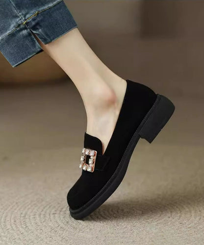 Braune klobige Wildleder-Loafer-Schuhe mit Zirkon-Spleißen TE019