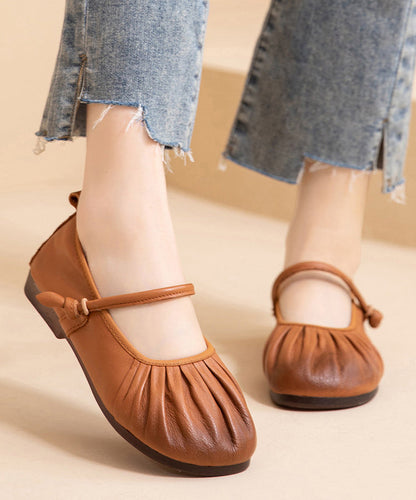 Faltig Spleißen Rindsleder Leder Bequeme Frauen Schuhe Flache Braun