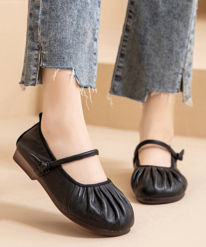 Faltig Spleißen Rindsleder Leder Bequeme Frauen Schuhe Flache Braun