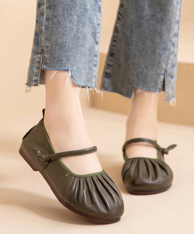 Faltig Spleißen Rindsleder Leder Bequeme Frauen Schuhe Flache Braun