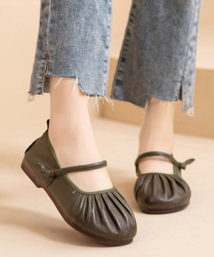 Faltig Spleißen Rindsleder Leder Bequeme Frauen Schuhe Flache Braun