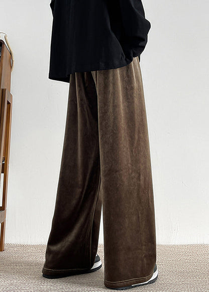 Pantalon large en velours marron à lacets pour homme, taille élastique, printemps RM061