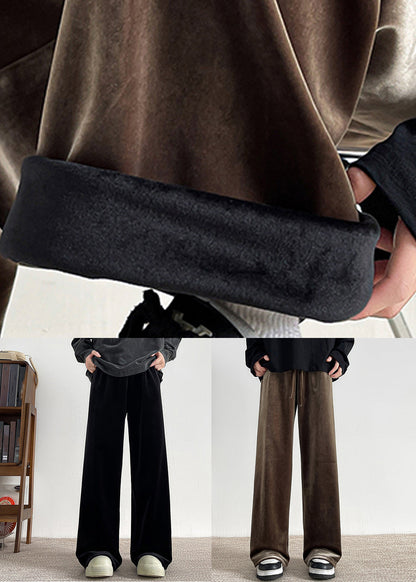 Pantalon large en velours marron à lacets pour homme, taille élastique, printemps RM061