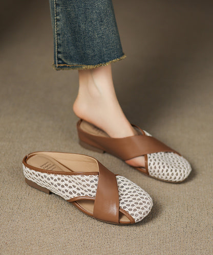 Slide Mesh Brown New Sheepskin Breathable Sandals Splicing
