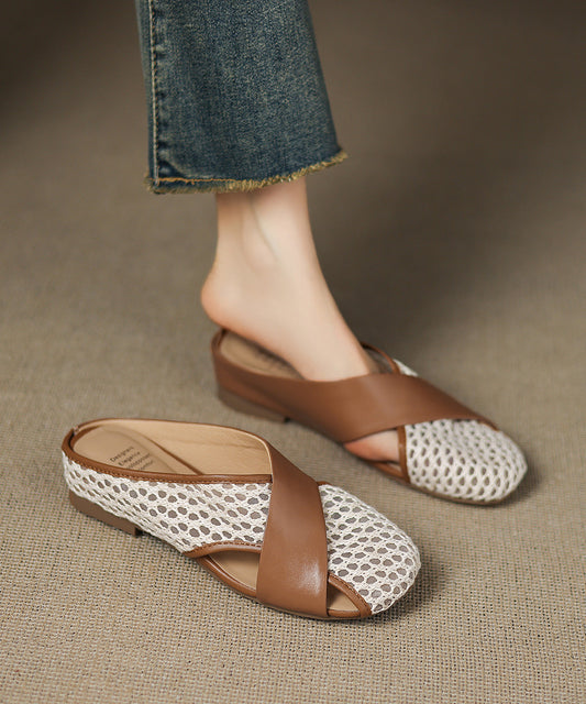 Slide Mesh Brown New Sheepskin Breathable Sandals Splicing