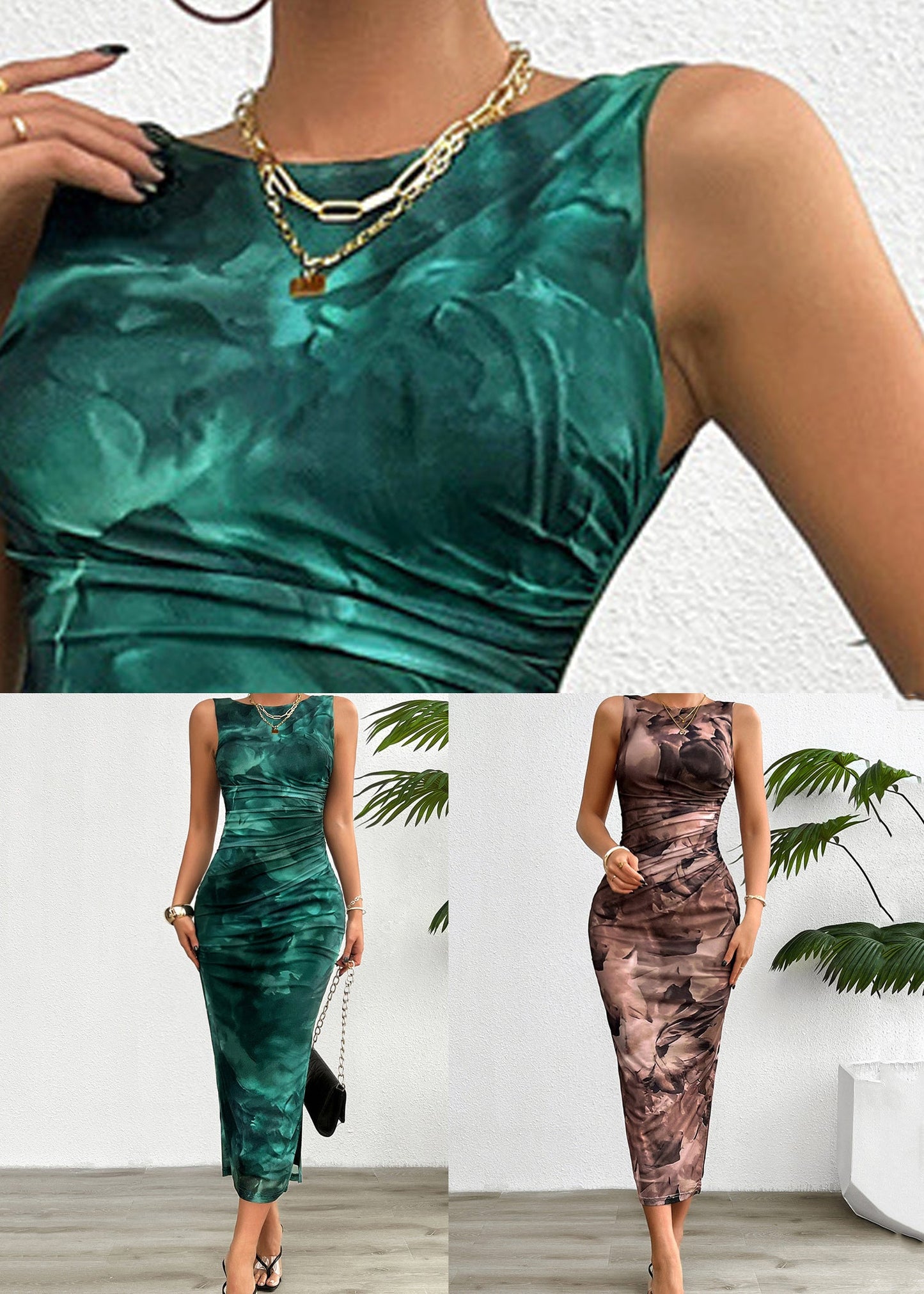 O Sommerkleid Hals seitlich lang braun offen Tüll