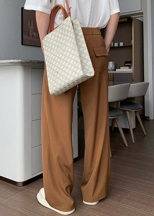 Pantalon taille haute marron uni pour homme en élasthanne