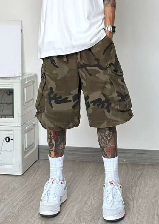 Pockets Camouflage Shorts Cotton Elastic Waist Men Summer