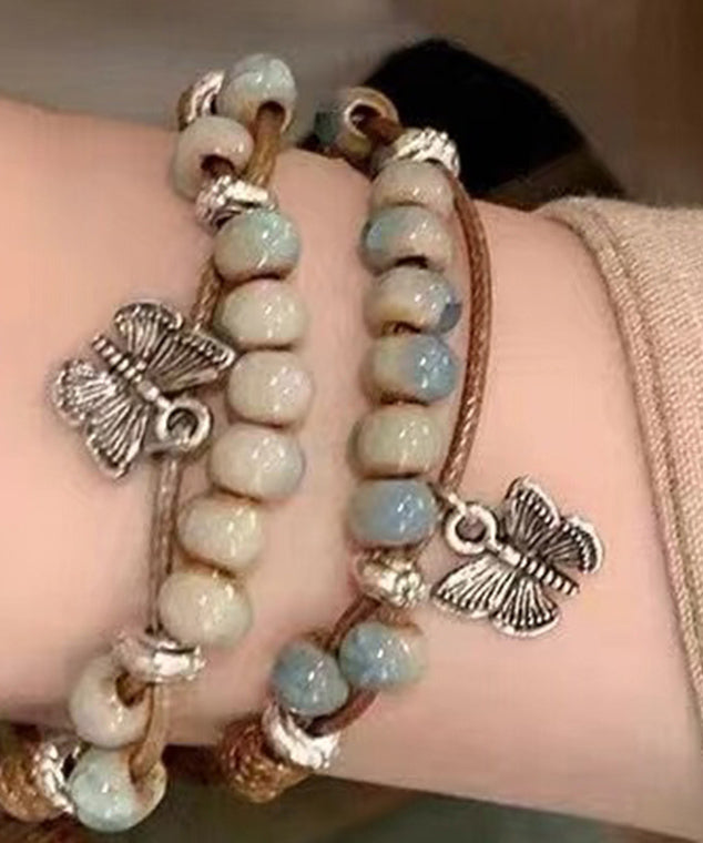Lässiges Legierungsweben Keramik Schmetterling Charm Armband Zweiteiliges Set TX044