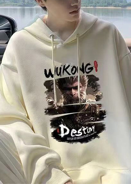 Pull décontracté à capuche en coton imprimé abricot pour homme, style streetwear, automne EQ008