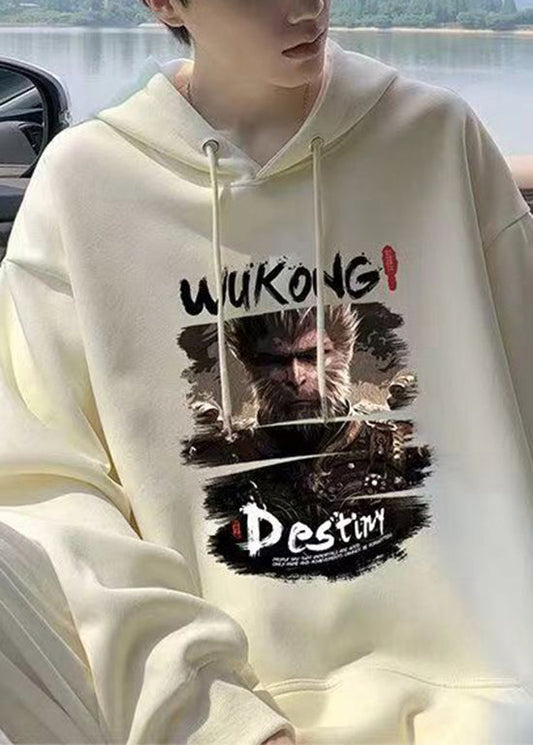 Pull décontracté à capuche en coton imprimé abricot pour homme, style streetwear, automne EQ008