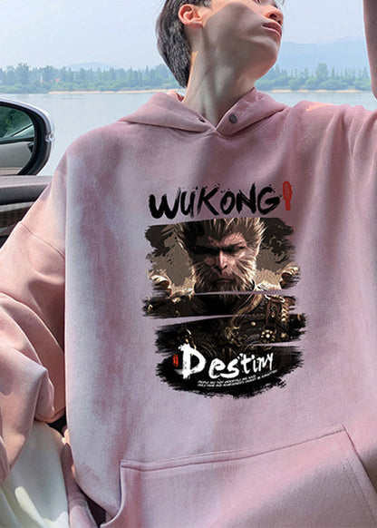 Pull décontracté à capuche en coton imprimé abricot pour homme, style streetwear, automne EQ008