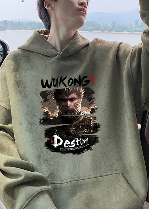 Pull décontracté à capuche en coton imprimé abricot pour homme, style streetwear, automne EQ008