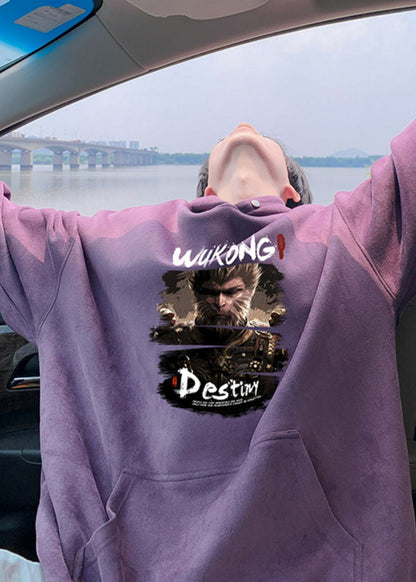 Pull décontracté à capuche en coton imprimé abricot pour homme, style streetwear, automne EQ008