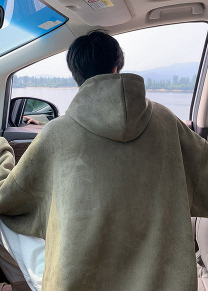 Pull décontracté à capuche en coton imprimé abricot pour homme, style streetwear, automne EQ008