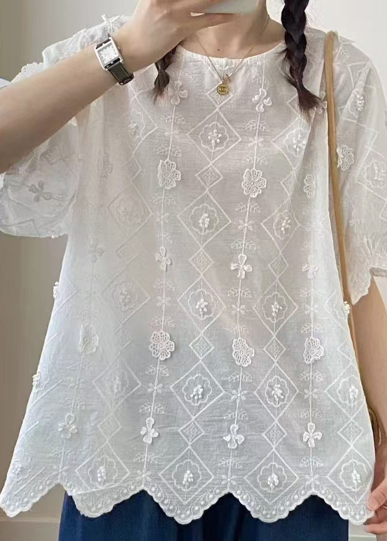 Casual Jacquard Top Apricot Summer Oversized Cotton