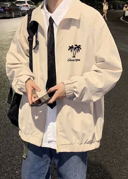 Manteaux Stand Abricot Col zippé Décontracté Homme Printemps Coton