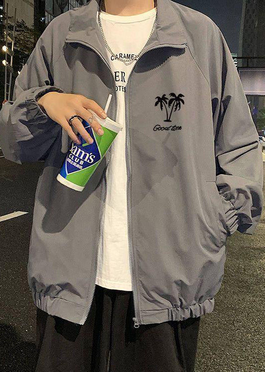 Mäntel Stehen Apricot Reißverschluss Kragen Casual Herren Frühling Baumwolle