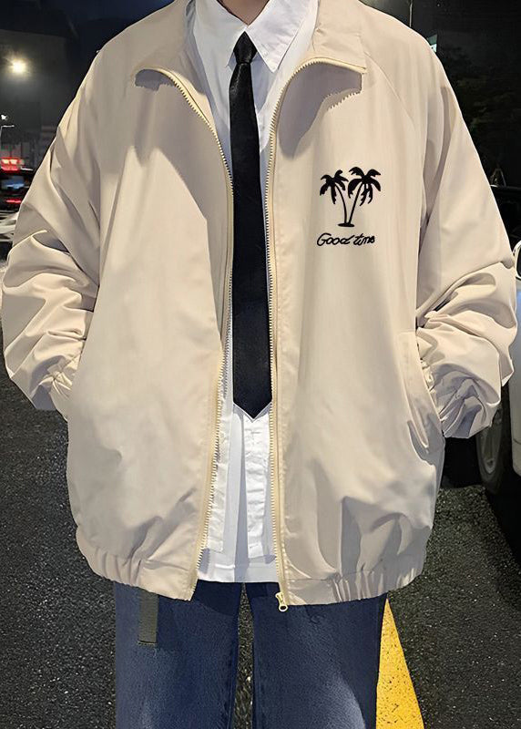 Mäntel Stehen Apricot Reißverschluss Kragen Casual Herren Frühling Baumwolle