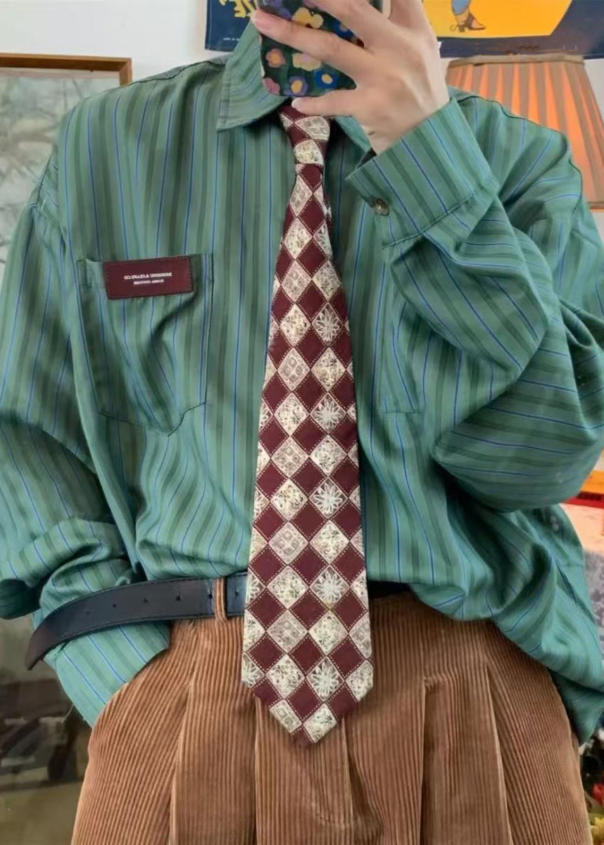 Kragen Taschen Gestreift Übergroß Apricot Baumwolle Peter Pan Casual