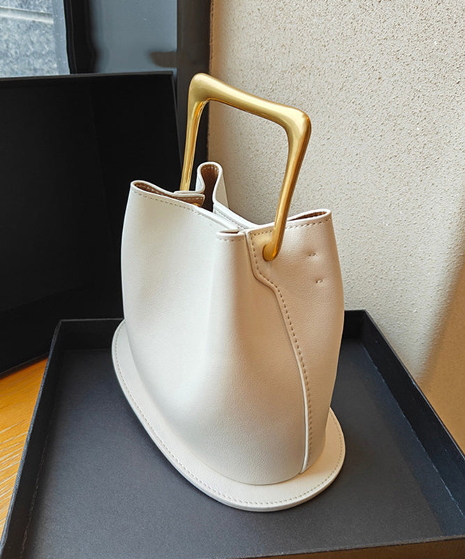 Casual Beige Calf Leather Tote Handbag MM037