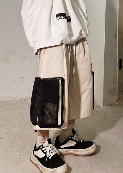 Up Beige Zip Casual Übergroße Taschen Sommer Shorts Baumwolle