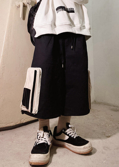 Up Beige Zip Casual Übergroße Taschen Sommer Shorts Baumwolle