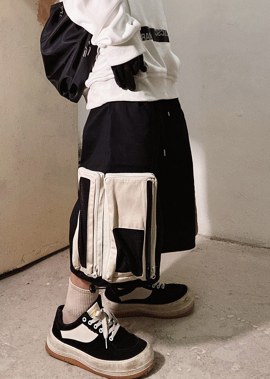 Up Beige Zip Casual Übergroße Taschen Sommer Shorts Baumwolle