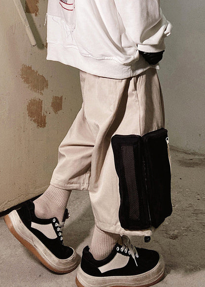 Up Beige Zip Casual Übergroße Taschen Sommer Shorts Baumwolle