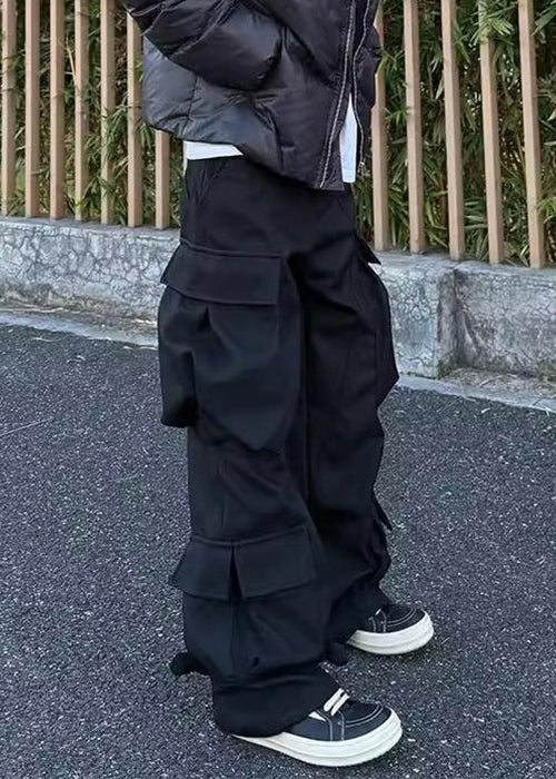 Pantalon décontracté pour homme avec poches à la taille et boutons noirs en coton