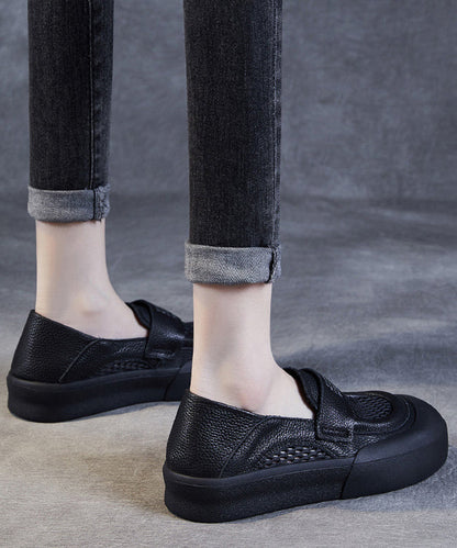 Mocassins décontractés en cuir de vachette noir ajouré pour femmes JJ017