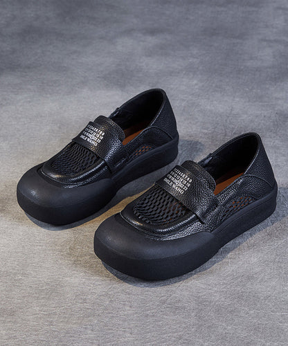 Mocassins décontractés en cuir de vachette noir ajouré pour femmes JJ017