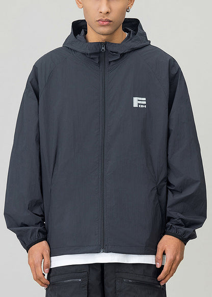 Manteau décontracté UPF 50+ noir imprimé avec cordon de serrage et capuche pour homme