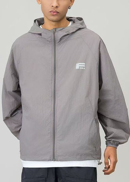 Manteau décontracté UPF 50+ noir imprimé avec cordon de serrage et capuche pour homme