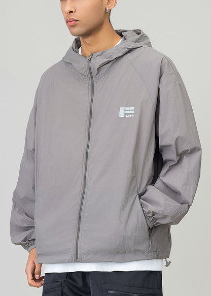 Manteau décontracté UPF 50+ noir imprimé avec cordon de serrage et capuche pour homme