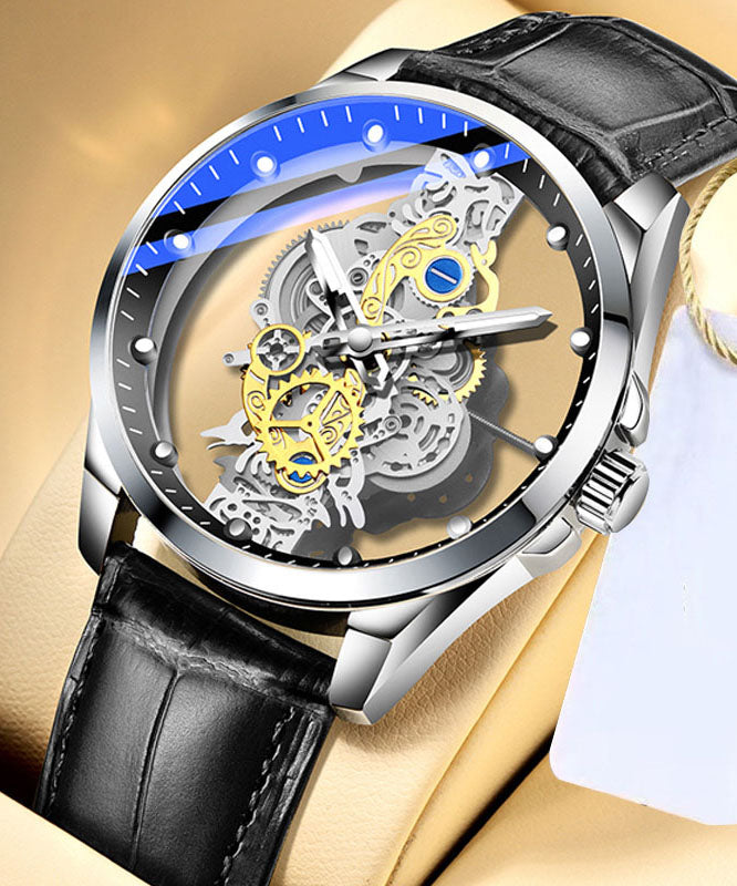 Maschinen Aus Hohl Leder Casual Schwarz Uhren Automatische Voll