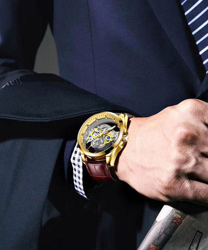 Maschinen Aus Hohl Leder Casual Schwarz Uhren Automatische Voll