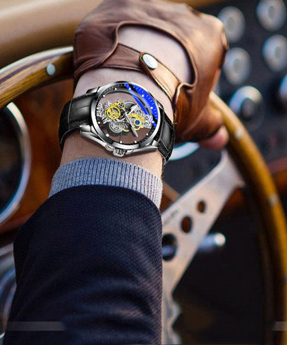 Maschinen Aus Hohl Leder Casual Schwarz Uhren Automatische Voll