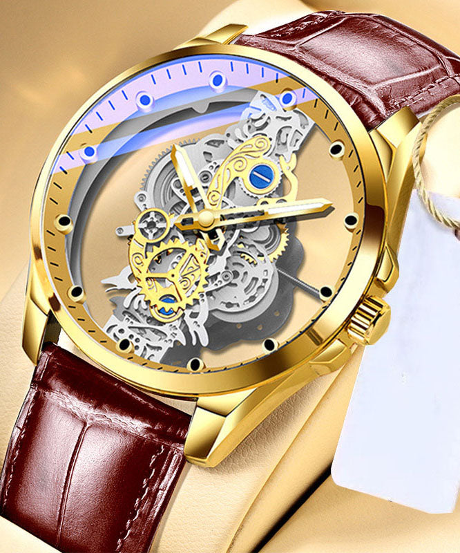 Maschinen Aus Hohl Leder Casual Schwarz Uhren Automatische Voll