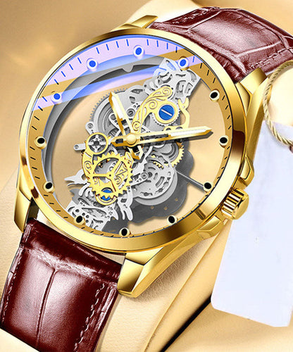 Maschinen Aus Hohl Leder Casual Schwarz Uhren Automatische Voll