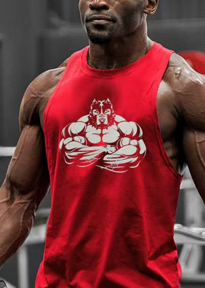 Print Men Tank O Black Sleeveless Casual Cotton Neck