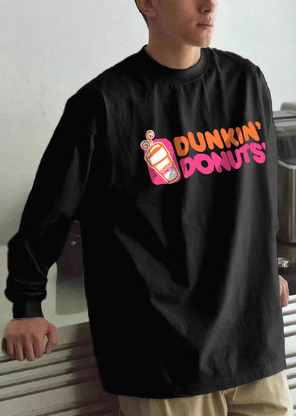 Chemises décontractées noires à col en coton pour hommes, imprimé printemps