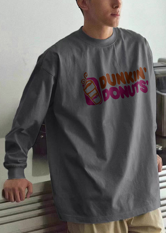 Chemises décontractées noires à col en coton pour hommes, imprimé printemps